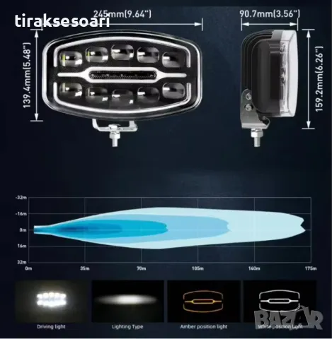 LED Диоден Халоген 180W за ролбар за Камиони Джипове Офроуд Боен Фар, снимка 2 - Аксесоари и консумативи - 48408649