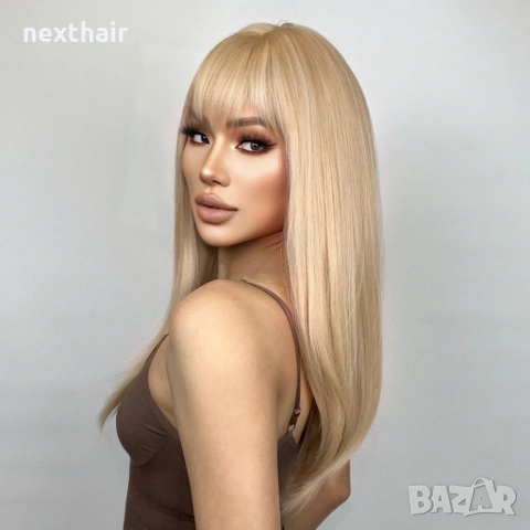 Руса права перука 60 см с бретон, снимка 3 - Аксесоари за коса - 53714839