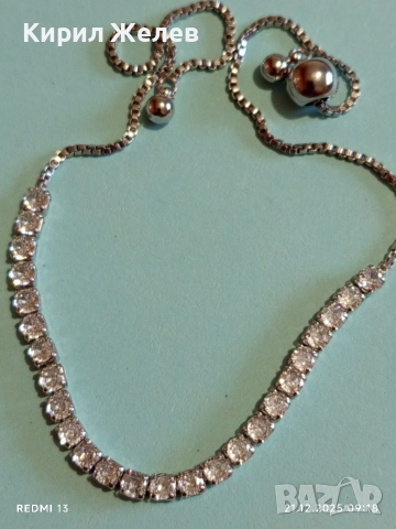 Кристална сребърна тенис гривна тип боло с кристали 30475, снимка 10 - Гривни - 52863207