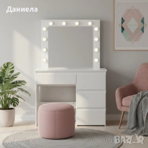 Тоалетка с голямо Led огледало - перфектна за всеки интериор, снимка 6 - Тоалетки - 53833738