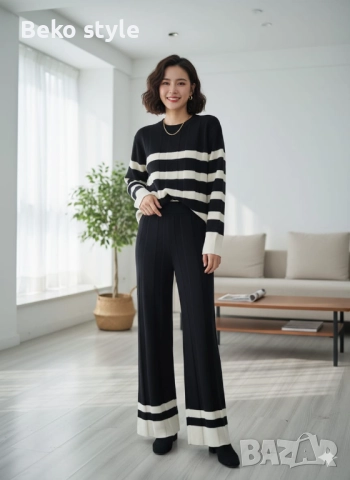 Дамски комплект от финно плетиво в Сиво Бежово и Черно , снимка 4 - Комплекти - 52507634