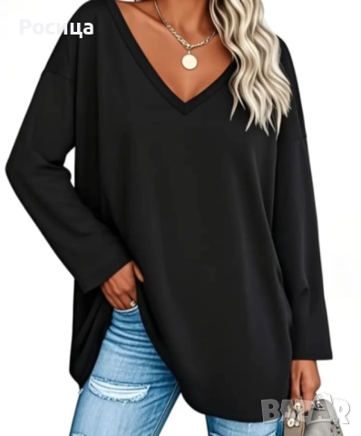 Дамска блуза с дълъг ръкав в бяло и в черно 5ХЛ нови, снимка 2 - Блузи с дълъг ръкав и пуловери - 51776991