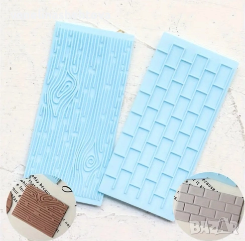 Силиконова форма с релеф на кора камък тухли фондан за декорация на торта , снимка 2 - Форми - 52939264