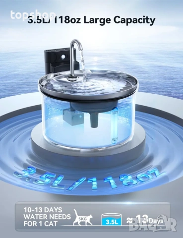 Безжичен фонтан за котки FEELNEEDY 3.5L от неръждаема стомана със сензор за движение  , снимка 5 - За котки - 53399239