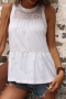 Бяла дамска едноцветна риза без ръкави с изрязани детайли с обло деколте, снимка 7