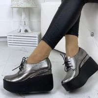 Обувки на платформа - бронз кожа - 120K, снимка 1 - Дамски ежедневни обувки - 31896920