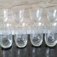WMF Уникален антикварен комплект кристални гравирани чаши  Германия 40-те, снимка 4 - Други ценни предмети - 44993196