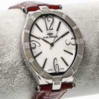 Дамски часовник Murex с червена кожена каишка и диаманти 0.18 карата, снимка 2 - Дамски - 45025241