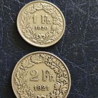 2 франка 1921 год.и 1 франк 1920 год., Швейцария, сребро, тегло 10 и 5 гр.,835/1000, снимка 2 - Нумизматика и бонистика - 45605307