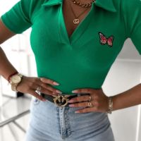 дамски блузи с яка и  бродирано лого , снимка 1 - Блузи с дълъг ръкав и пуловери - 45112494