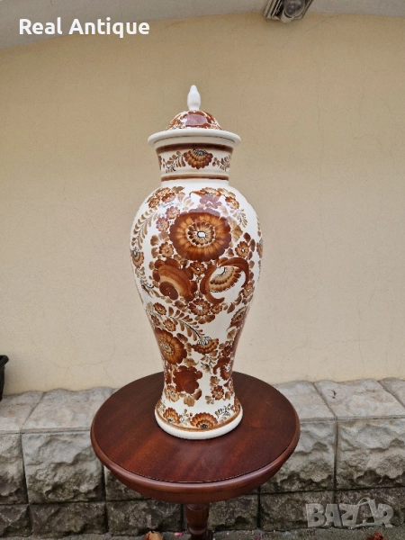 Рядка огромна антикварна колекционерска полска порцеланова ваза с капак , снимка 1