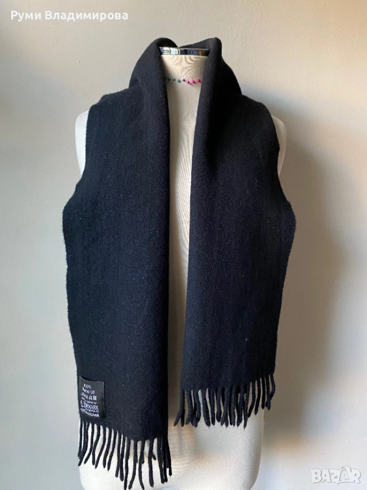 Мъжки, черен шал от 100 % вълна мерино, снимка 1