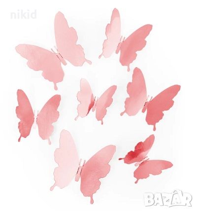 3D 12 бр pvc огледални розов розови металик самозалепващи пеперуди декорация за стена мебел торта, снимка 1