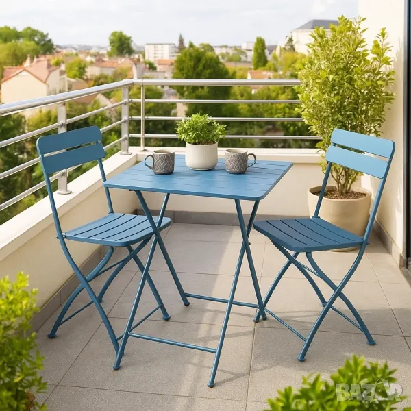 Цветен сгъваем комплект-маса със столове- за тераса син,жълт,червен цвят-маса с 2 стола, снимка 1