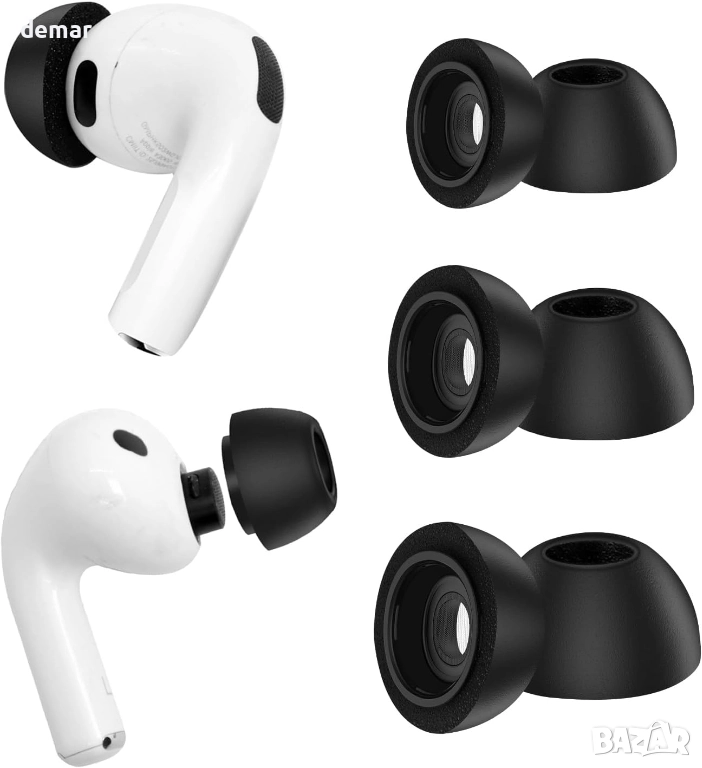 Резервни накрайници за уши за AirPods Pro 3 (2025), 3 чифта (S/M/L, черни), снимка 1