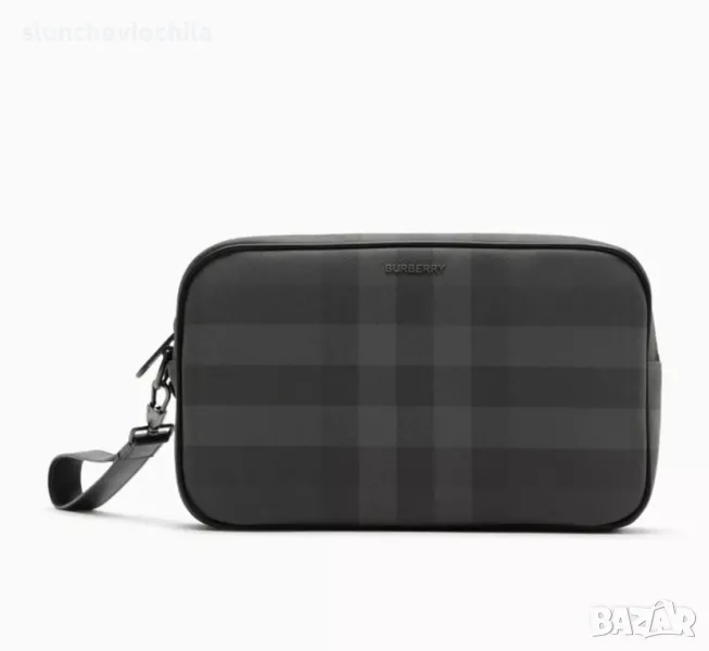 Чанта Burberry Muswell Check-print Zip Pouch in Faux Leather, снимка 1