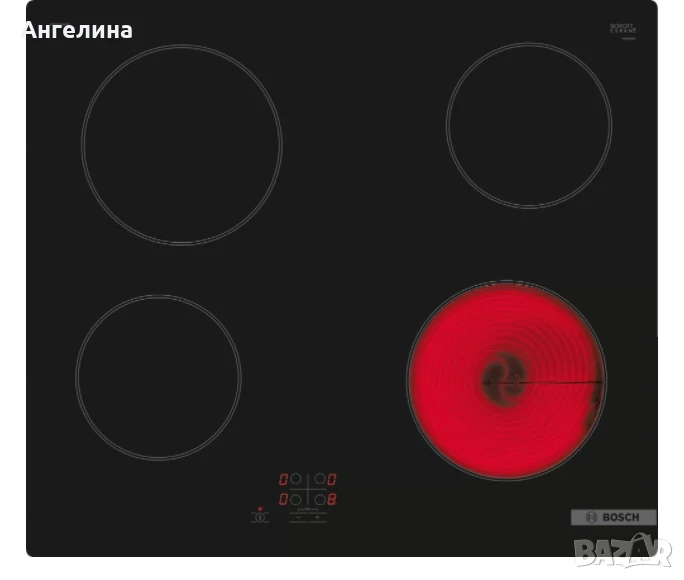  Готварски плот, Bosch PKE61RAA2E, SER2, Electric cooktop, 60 cm, 4 zones, black, surface mount with, снимка 1