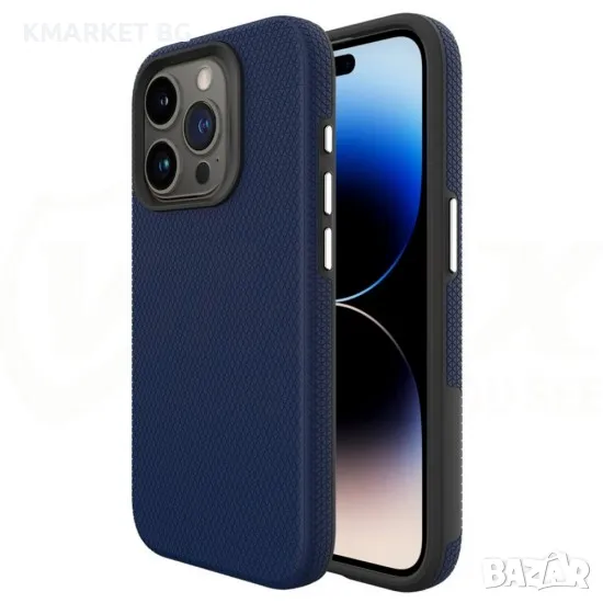 Силиконов твърд кейс Vmax Triangle и Протектор, За iPhone 15 Pro (6.1), Тъмносин, снимка 1