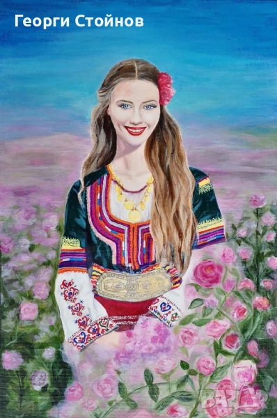 Авторска картина "Българка" акрилни бои на платно 40/60, снимка 1