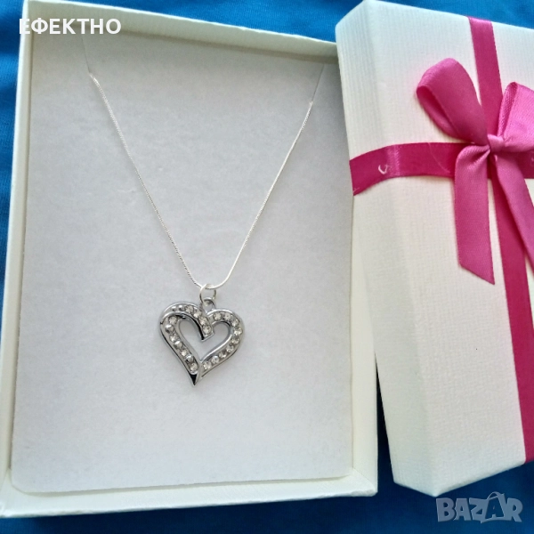 Сребърен ланец със сърце-3 различни модели. Всеки в кутия., снимка 1