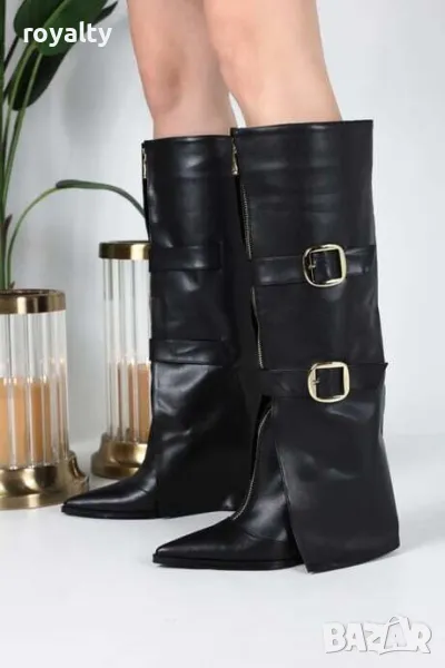 Ботуши на платформа - черна кожа, снимка 1
