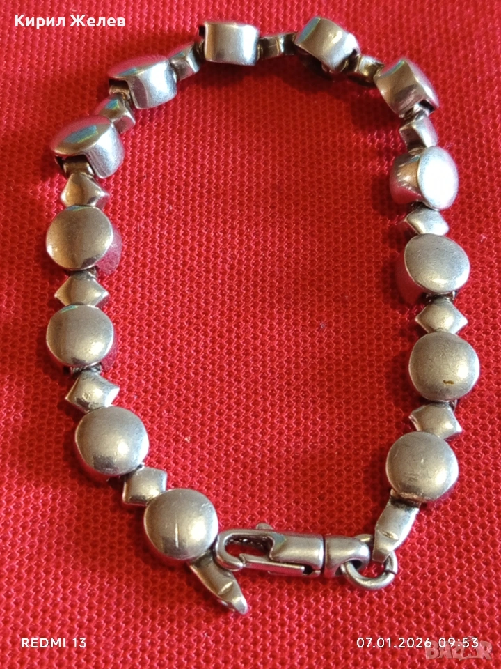 Уникална сребърна гривна майсторска ръчна изработка закопчалка тип Омар 30692, снимка 1