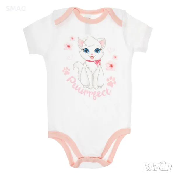 Бебешко боди памучно бяло коте с къс ръкав S_1246902, снимка 1