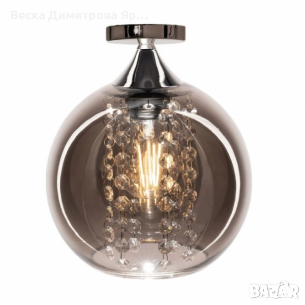 Луксозен плафон със стъклен абажур и кристали – стил, блясък и уют в един осветителен акцент, снимка 1