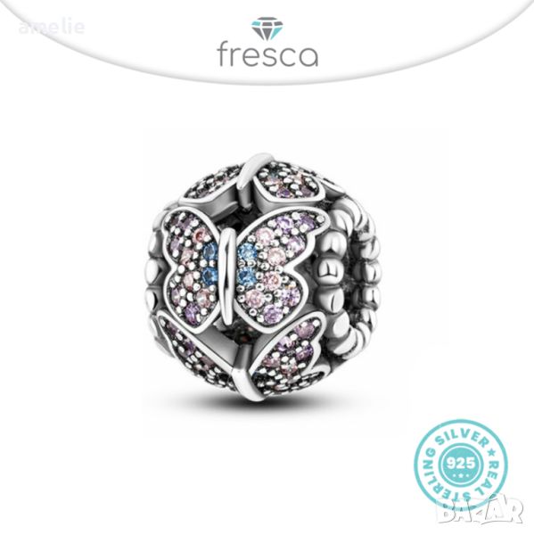 Талисман сребро 925 Fresca по модел тип Pandora Butterfly filigree. Колекция Amélie, снимка 1