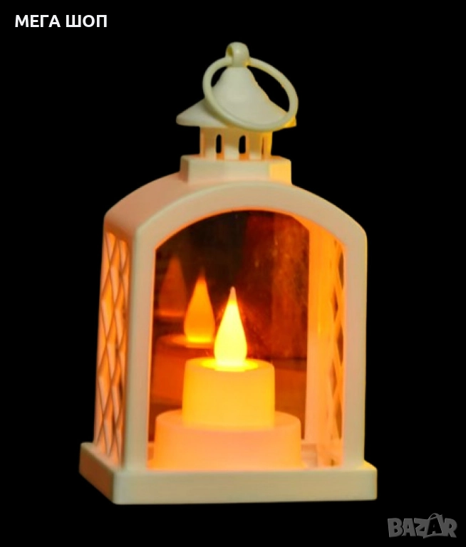 Бял Коледен LED фенер с топла светлина, снимка 1