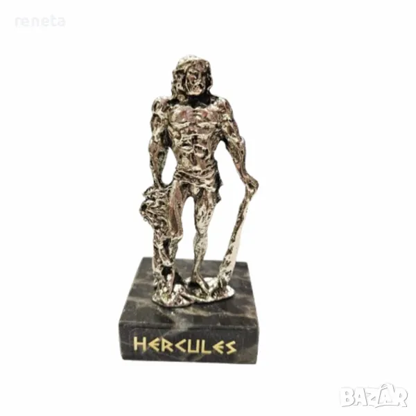 Статуетка Hercules, Метална, Мраморна основа, Сребрист, 9 см, снимка 1