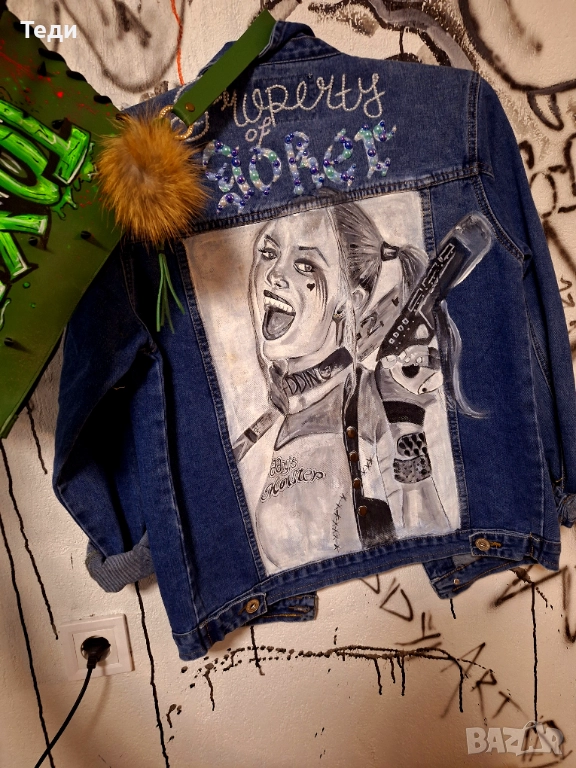 Дамско яке уникат размер Л .Ръпна  рисунка единствен брой., снимка 1