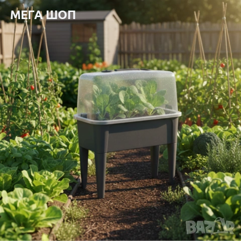 Сива оранжерийна маса с капак - здрава и практична