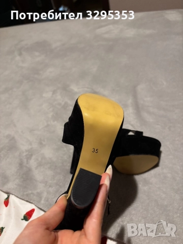 Черни велурени токчета – 35 номер, нови, 90 лв, снимка 5 - Дамски обувки на ток - 51647964