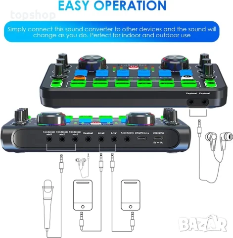 НОВА саунд карта / звукова карта / аудио миксер с Bluetooth. Мини Audio Mixer със звукови ефекти..., снимка 7 - Ресийвъри, усилватели, смесителни пултове - 50501857