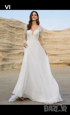 Сватбена рокля с дантелени ръкави и регулиращо се закопчаване, снимка 2 - Рокли - 51770568