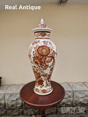 Рядка огромна антикварна колекционерска полска порцеланова ваза с капак 