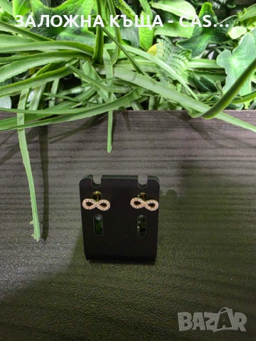 Златни обеци "Безкрайност" 14к (585) с камъни – 1.02гр, снимка 2 - Обеци - 54109383