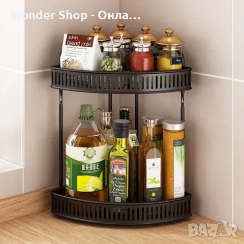 🗄️ Ъглова стойка за подправки – Органайзер с 2 нива за всеки дом! 🗄️, снимка 3 - Аксесоари за кухня - 49887938