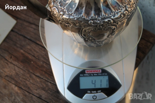 Сребърна английска кана, снимка 14 - Антикварни и старинни предмети - 53999439