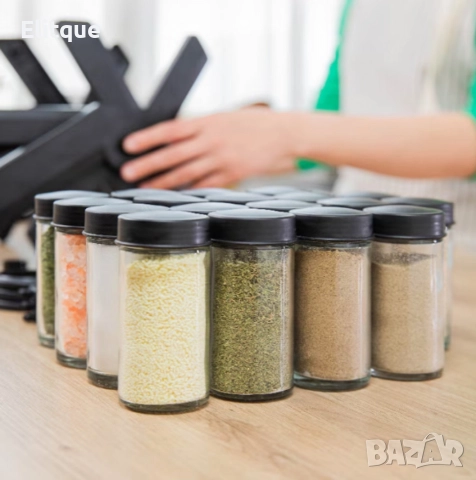 Стилен въртящ се органайзер за подправки,стъклени бурканчета,18 части, снимка 15 - Аксесоари за кухня - 52613646