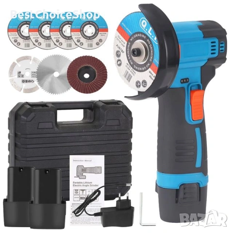 Мини ъглошлайф с 2 x 4500mAh батерии, зарядно и 7 диска за рязане – 75 мм, снимка 6 - Ъглошлайфи - 53507449