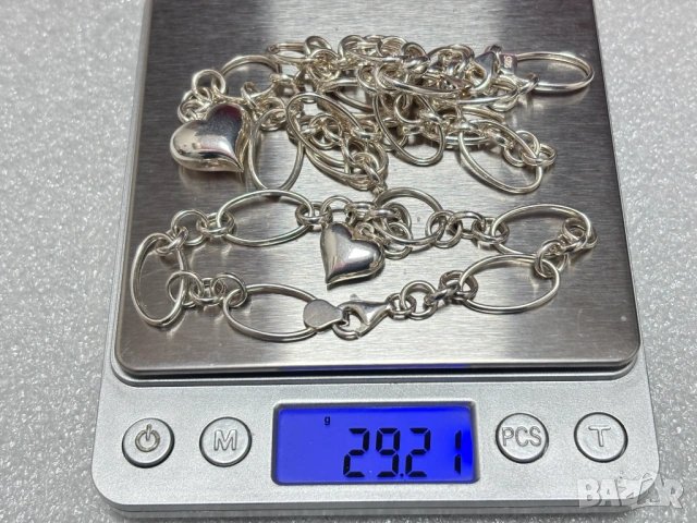 Сребърен Комплект/колие+гривна/ (проба 925)- 29,21 грама, снимка 15 - Колиета, медальони, синджири - 53732259