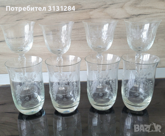 WMF Уникален антикварен комплект кристални гравирани чаши  Германия 40-те, снимка 4 - Други ценни предмети - 44993196