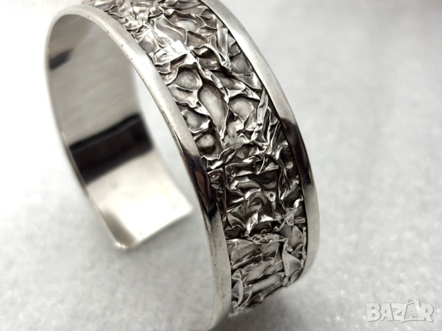 Абстрактна Сребърна Гривна (проба 925)- 30,73 гр., уникална ръчна изработка, снимка 5 - Гривни - 53339479