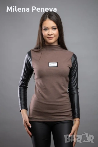 Блуза със кожени ръкави, снимка 6 - Блузи с дълъг ръкав и пуловери - 53335148