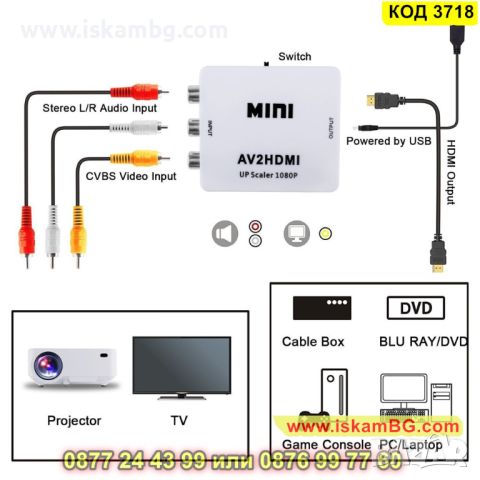 Аудио и видео конвертор AV към HDMI - КОД 3718, снимка 8 - Друга електроника - 45355089