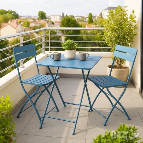 Цветен сгъваем комплект-маса със столове- за тераса син,жълт,червен цвят-маса с 2 стола