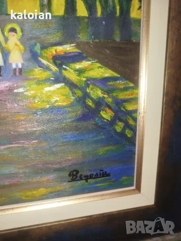 Масло на платно. Подписана испанска картина. Стилна рамка с размери от снимките. Цена 100 лв. Пълен , снимка 6 - Картини - 49785557