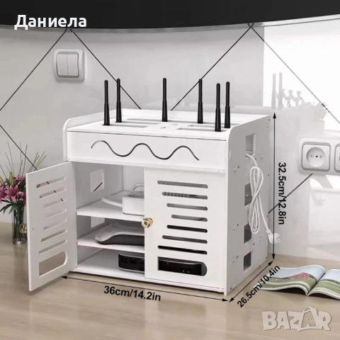 Органайзер шкаф за Wi-Fi рутер и кабели – 3 нива, бял дизайн, снимка 4 - Шкафове - 51932707
